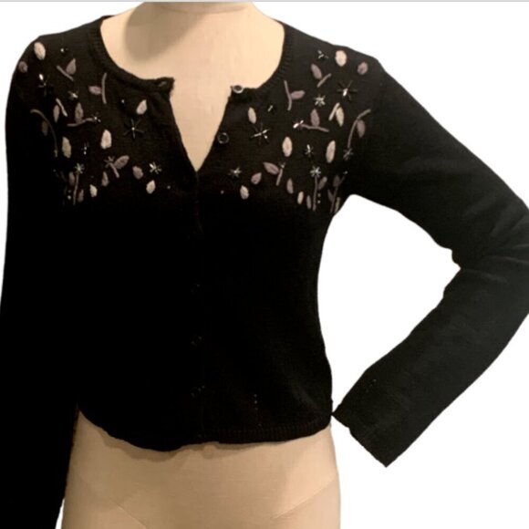 Vintage Black Beaded Embroidered Cardigan Sz S by Wrapper  #87B - Picture 3 of 13